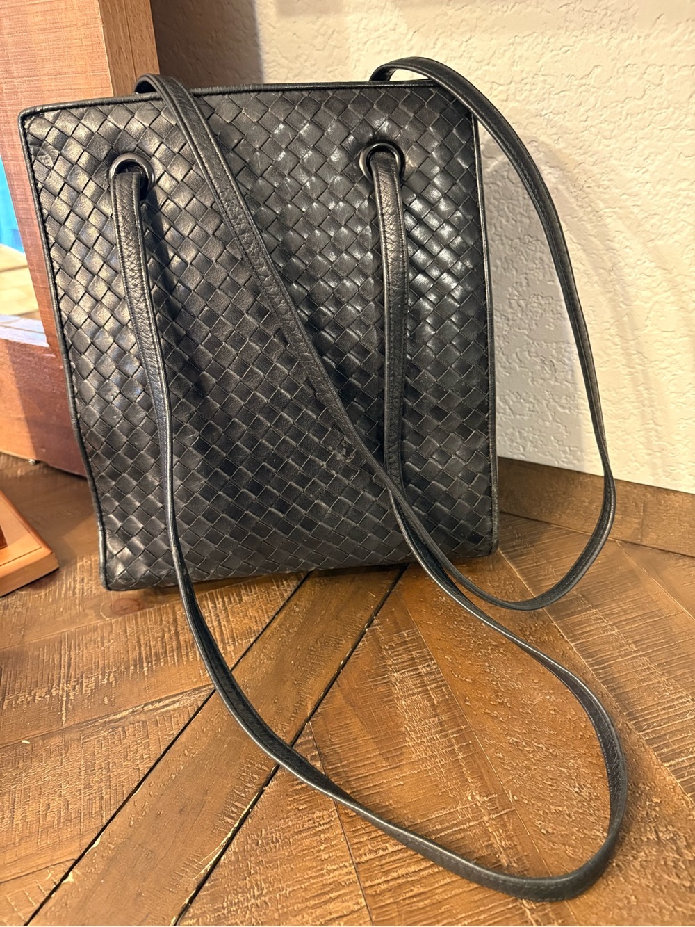 Enzo Angiolini Black Woven Leather Shoulder Tote Bag Vintage